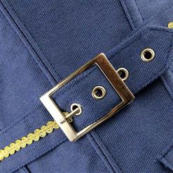 Fashion Navy Blue Denim V-neck Corset with Pockets N11186