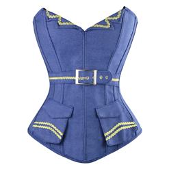 Fashion Navy Blue Denim V-neck Corset with Pockets N11186