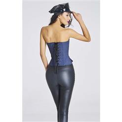 Fashion Navy Blue Denim V-neck Corset with Pockets N11186