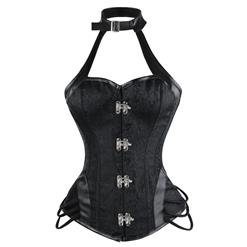 Steampunk Retro Black Brocade Halter Overbust Corset N11189