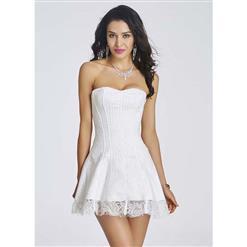 Elegant Sexy White Strapless Stripe Lace Corset Dress N11193