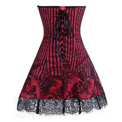 Gothic Sexy Red Strapless Stripe Lace Corset Dress N11196