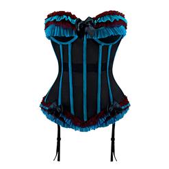 Sexy Black and Blue Ruffle Trim Waist Cincher Bustier Corset N11279