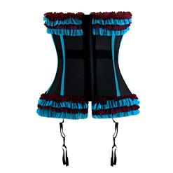 Sexy Black and Blue Ruffle Trim Waist Cincher Bustier Corset N11279