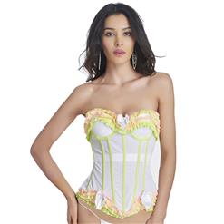 Sexy White and Yellow Ruffle Trim Waist Cincher Bustier Corset N11280