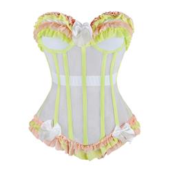 Sexy White and Yellow Ruffle Trim Waist Cincher Bustier Corset N11280