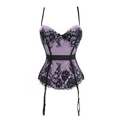 Fashion Purple Lace Mesh Overbust Corset N11315