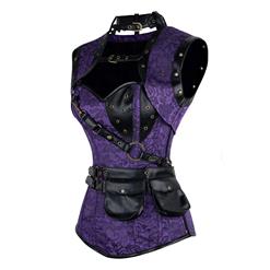 Steampunk Gothic Vintage Purple Steel Boned Overbust Corset for Halloween N11328