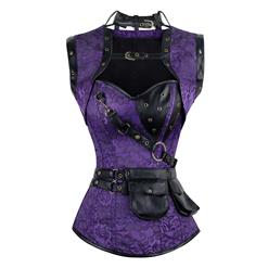 Steampunk Gothic Vintage Purple Steel Boned Overbust Corset for Halloween N11328