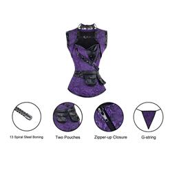 Steampunk Gothic Vintage Purple Steel Boned Overbust Corset for Halloween N11328