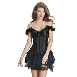 2 Pcs Romantic Vintage Satin Corset With Lace Dancing Skirt Set N11355