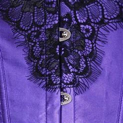 Sexy Purple Satin Strapless Floral Lace Overlay Overbust Corset N1139