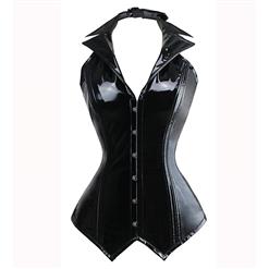 Sexy Black PU Wet Look Vest Leather Corset  N11463