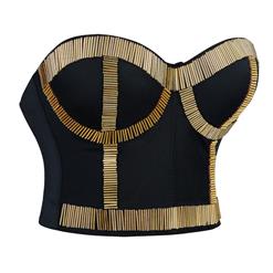 Gold Metal Stick Black Underwire B cup Bustier Crop Top Bra N11583