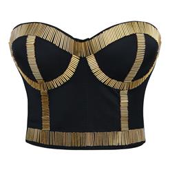 Gold Metal Stick Black Underwire B cup Bustier Crop Top Bra N11583