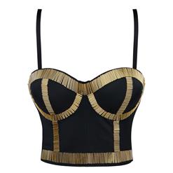 Gold Metal Stick Black Underwire B cup Bustier Crop Top Bra N11583