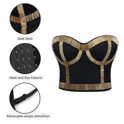 Gold Metal Stick Black Underwire B cup Bustier Crop Top Bra N11583