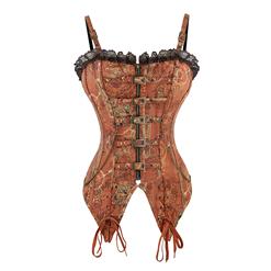 Sexy Laces Front Corset, Steel Boned Corset, Fashion Red Jacquard Overbust Corset, Brocade Lace Outerwear Corset, #N11732