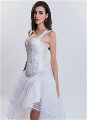 Steampunk White Jacquard Steel Bone Corset Vest for Halloween N11840