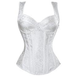 Steampunk White Jacquard Steel Bone Corset Vest for Halloween N11840