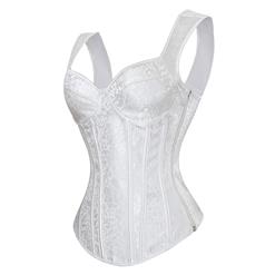 Steampunk White Jacquard Steel Bone Corset Vest for Halloween N11840