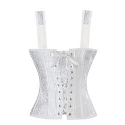 Steampunk White Jacquard Steel Bone Corset Vest for Halloween N11840