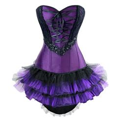 Elegant Satin Corset and Mesh Lace Dancing Pettiskirt Set N11843