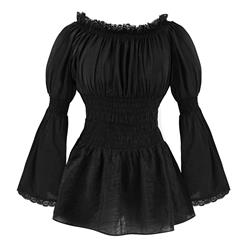 Elastic Black Shirt, Cotton Shirt, Baby Doll Shirt, Lace Blouse, Crop Top, #N11849