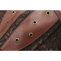 Steampunk Brown Steel Boned High Neck Jacquard Corset with Jacket N11993