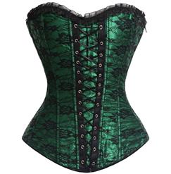 Strapless corset, lace-up front corset, Green corset, #N1220