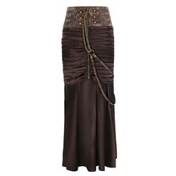 Steampunk Brown Skirt, Satin Skirt for Women, Gothic Cosplay Skirt, Halloween Costume Skirt, Plus Size Skirt, Pirate Costume, #N12366