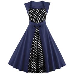 Charming Polka Dot Patchwork Sleeveless Casual Cocktail Party Dress N12369