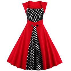 Charming Polka Dot Patchwork Sleeveless Cocktail Party Dress N12370