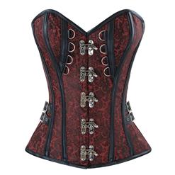 Black Jacquard Weave Corse, Steampunk Black Steel Bone Corset, Gothic Brocade Overbust Corset, Faux Leather and Brocade Overbust Corset, Cheap Outwear Corset, #N12422