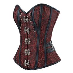 Noble Steampunk Red Jacquard Steel Bone Overbust Corset N12422