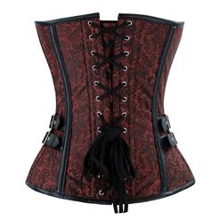 Noble Steampunk Red Jacquard Steel Bone Overbust Corset N12422