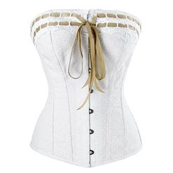 White Cotton Overbust Corset, Steel Boned Corset, Victorian Overbust Corset, Cheap Outwear Corset, #N12425