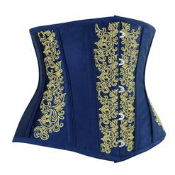 Vintage Royal-Blue Brocade Embroidery Underbust Corset N12590