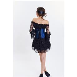 Noble Vintage Royal-Blue Brocade Underbust Corset & Black Lace Dress N12591