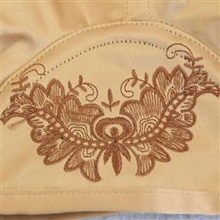Vintage Mustard Steel Boned Cotton Embroidery Waist Cincher Underbust Corset N12596