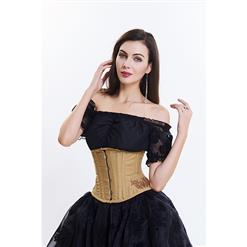 Vintage Mustard Steel Boned Cotton Embroidery Waist Cincher Underbust Corset N12596