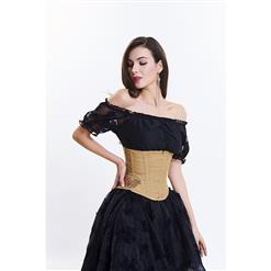 Vintage Mustard Steel Boned Cotton Embroidery Waist Cincher Underbust Corset N12596