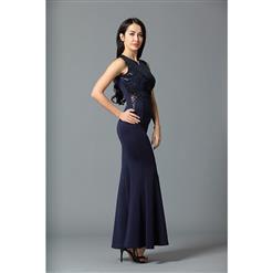 Graceful Blue Sequined Evening Party Dress N12664