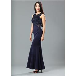 Graceful Blue Sequined Evening Party Dress N12664