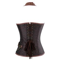 Steel Boned Steampunk Retro Brown Halter Corset &Faux Leather Pant Set N12751