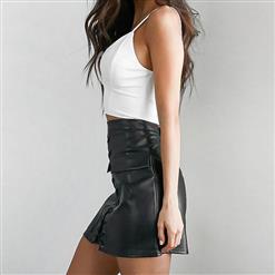 Punk Black Faux Leather Lace Up A-line Mini Skirt N12765