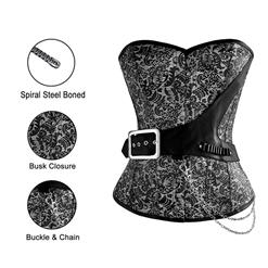 Steampunk Brocade Steel Boned Corset&Faux Leather Pant Set N12767
