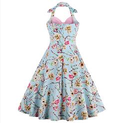 Vintage Sweetheart Floral Print Halter Cocktail Party Dress N12793