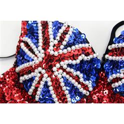 Sexy Beaded Uk Flag Sequined Bra Top and Black PVC High-waisted Mini Skirt Set N12843