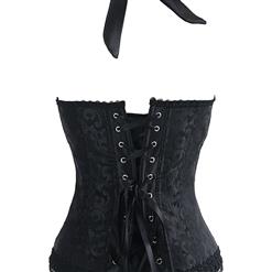 Fashion Elegant Black Halter Satin Jacquard Weave Lace Edge Corset N12858